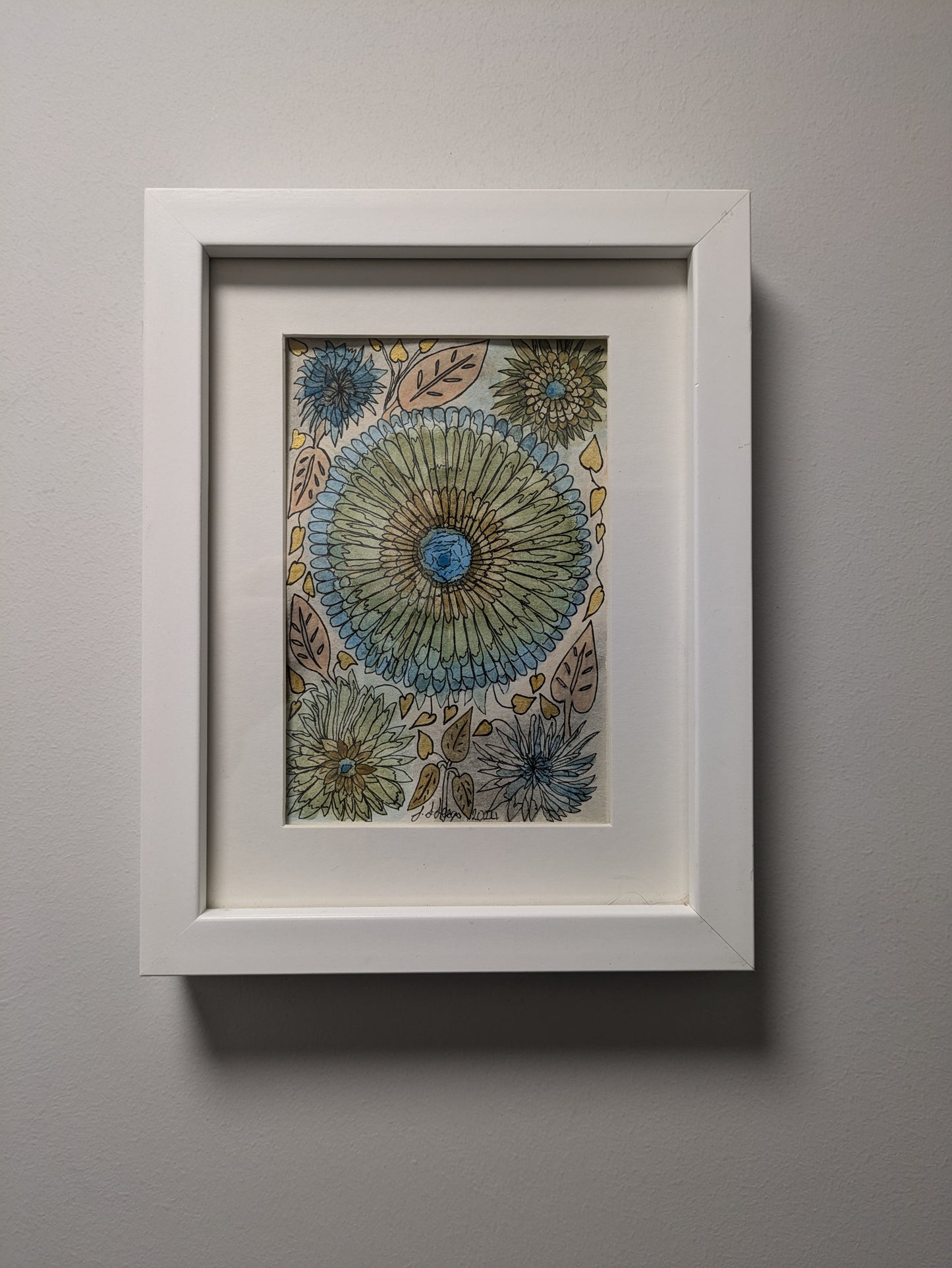 Alternative Cornflower – Part of the Floral Collection. This is an exploration of the calm leafy pastel colours coupled with the conventional outlines of the traditional cornflower.