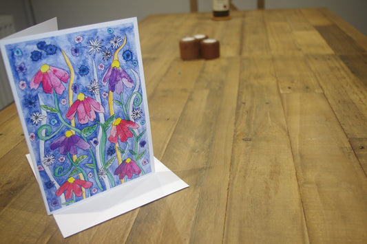 Brighten someone's day with this beautiful card. Inspired by cottage gardens, they are full of beautiful flowers, different types, different sizes and many different colours.
