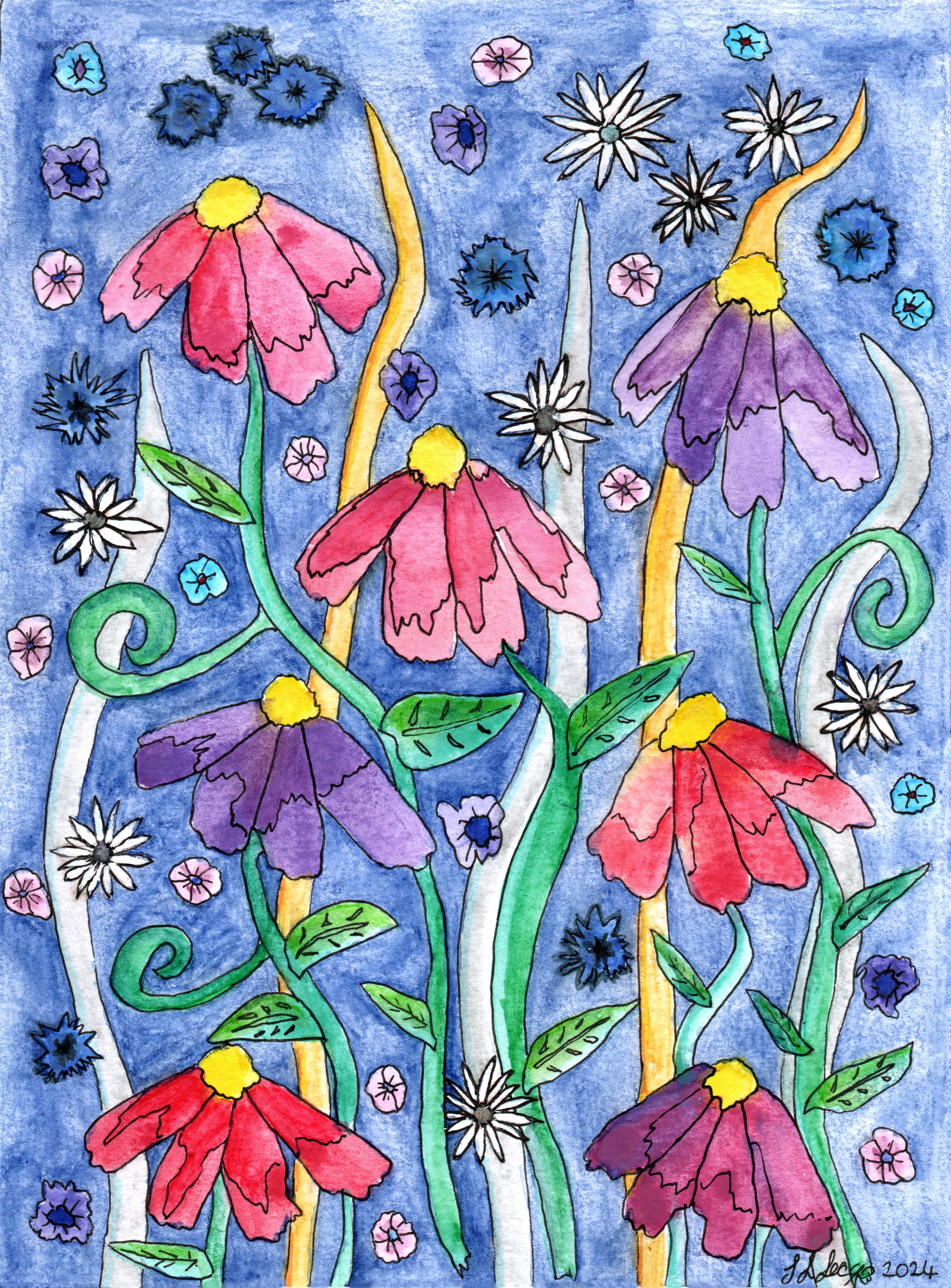 Cottage Garden - Part of the Floral Collection, this was inspired by the many cottage gardens on the Somerset Levels which I pass every day on dog walks. They are full of beautiful flowers, different types, different sizes and many different colours.