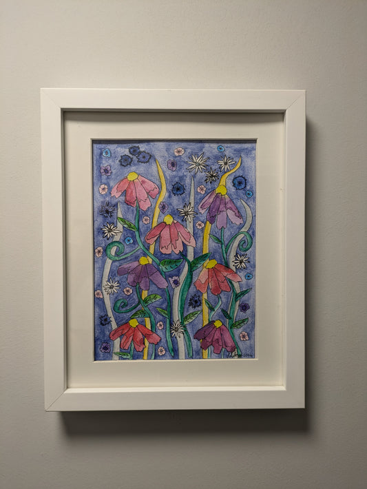 Cottage Garden – Part of the Floral Collection, this was inspired by the many cottage gardens on the Somerset Levels which I pass every day on dog walks. They are full of beautiful flowers, different types, different sizes and many different colours.