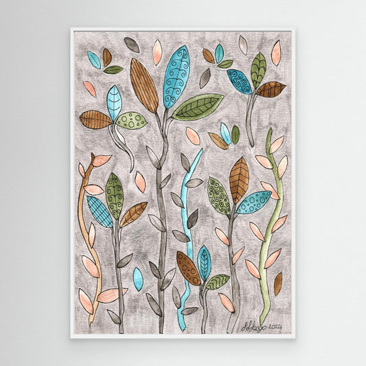 Leafy Pastel - Framed Canvas Giclée Print