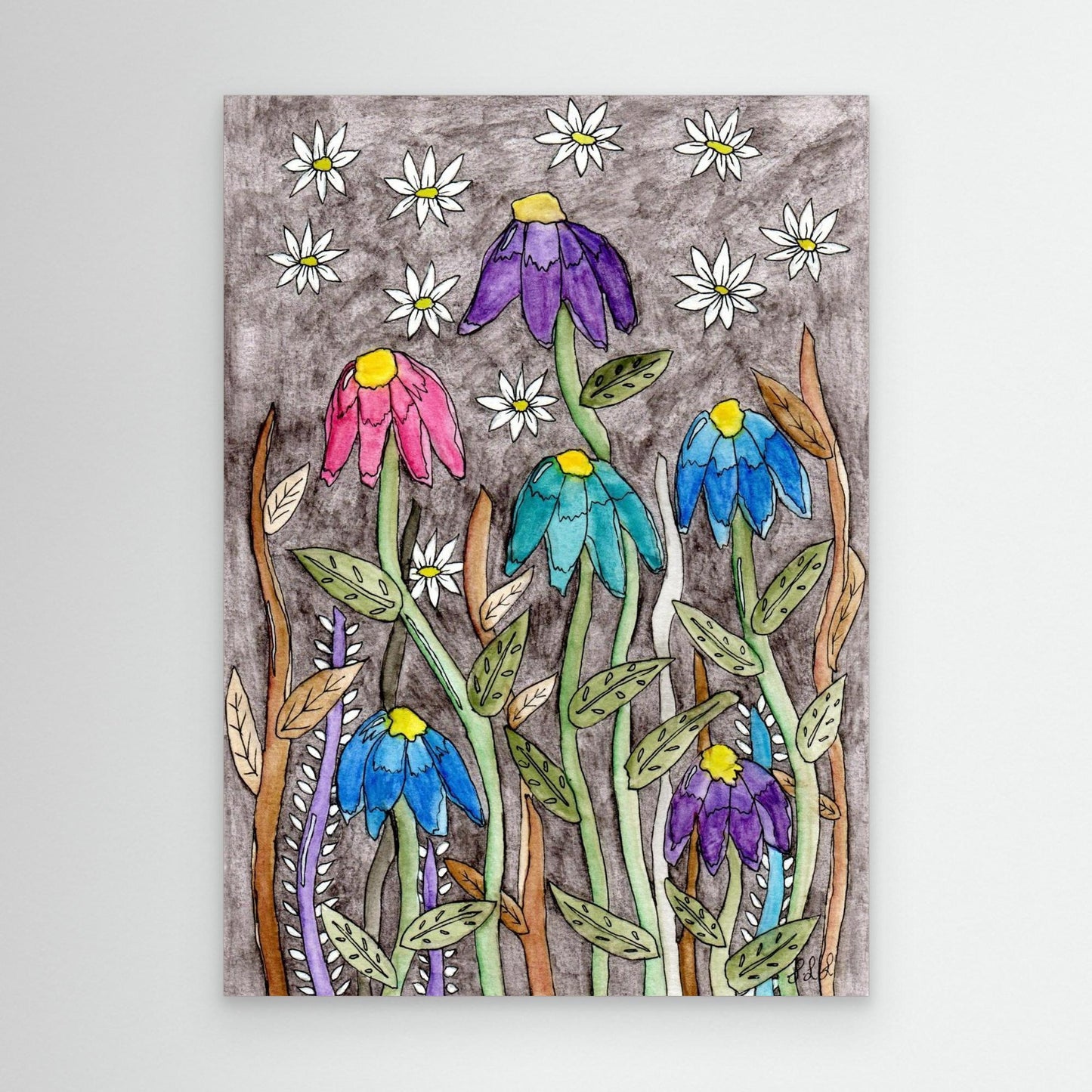 Echinacea and Daisy - Framed Canvas Giclée Print