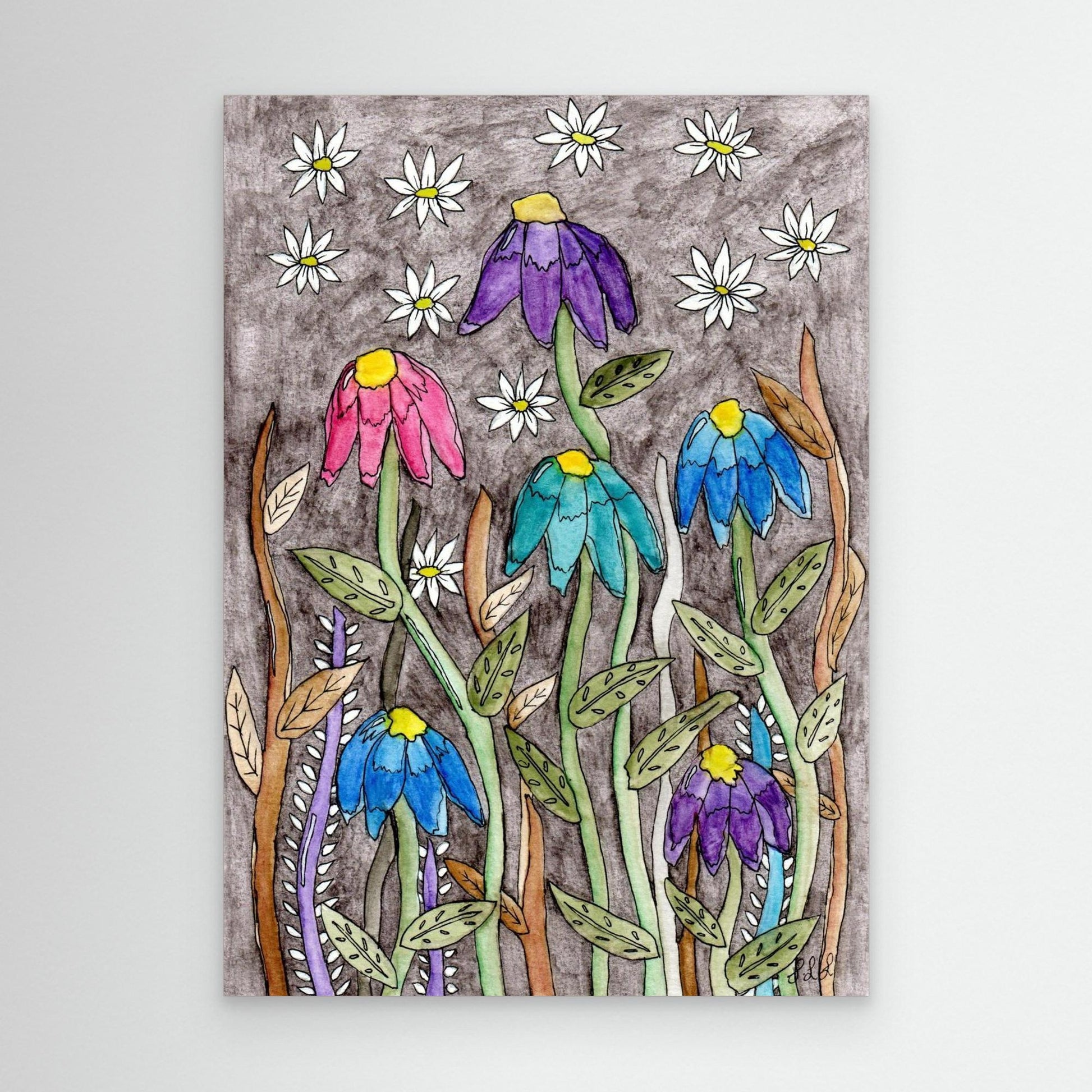 Echinacea and Daisy - Framed Canvas Giclée Print