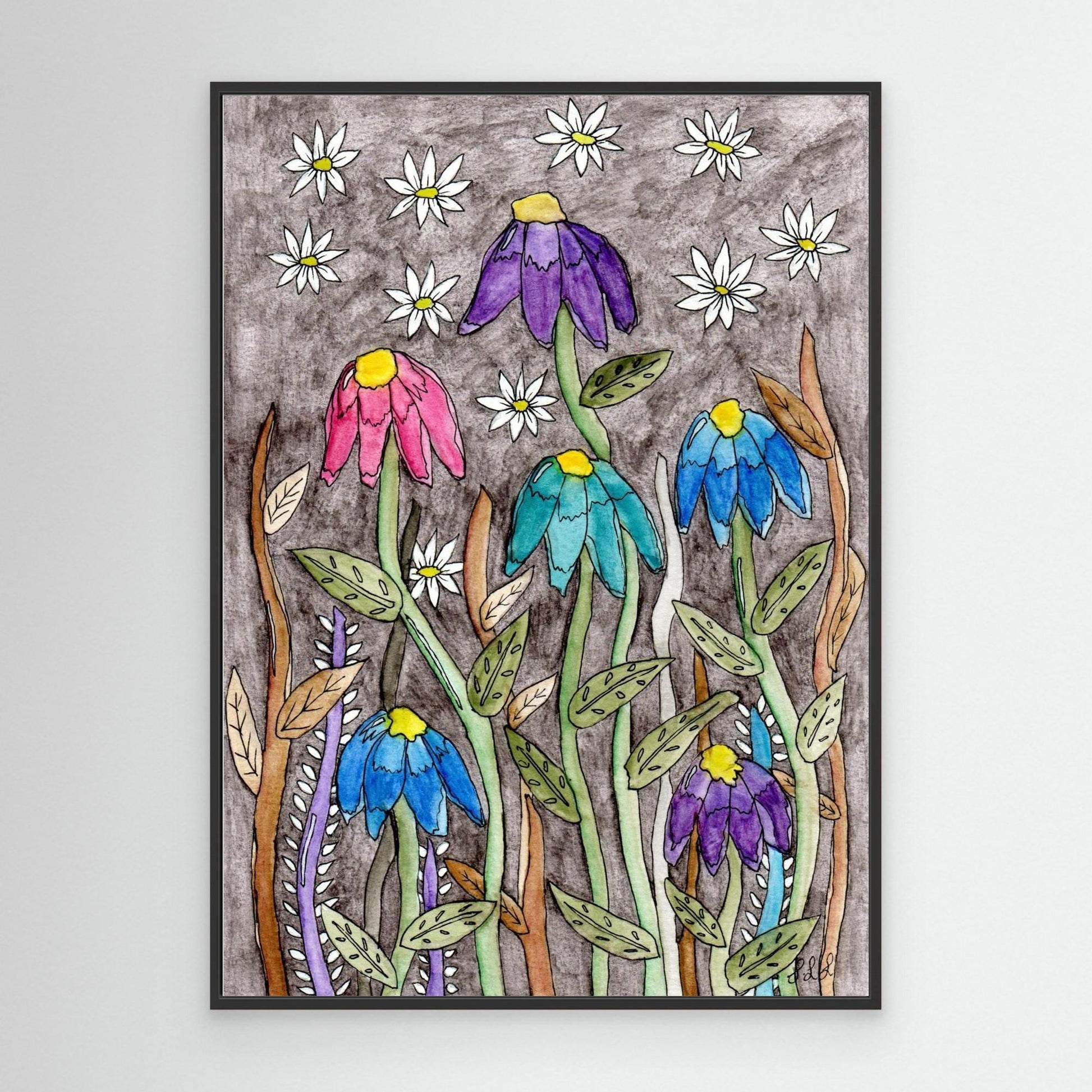 Echinacea and Daisy - Framed Canvas Giclée Print